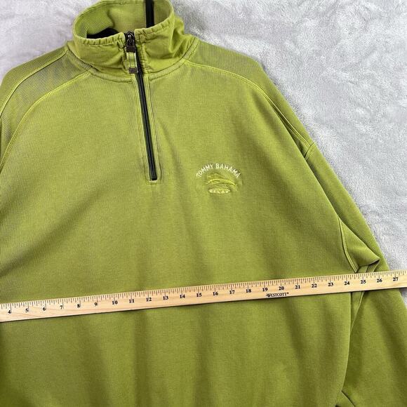 Tommy Bahama 1/4 Zip Sweatshirt Men's Large Green Beachy Summer 100% Cotton - Picture 8 of 13
